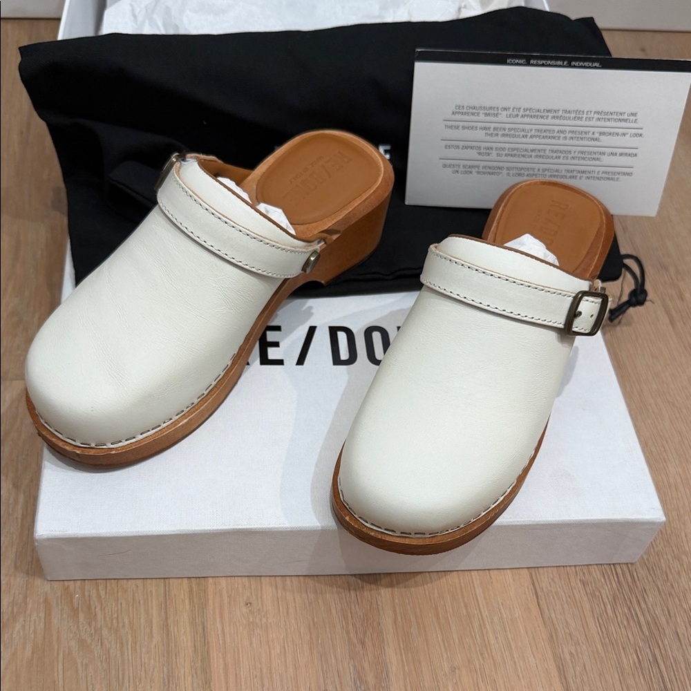 Re/Done Cream Leather Mules